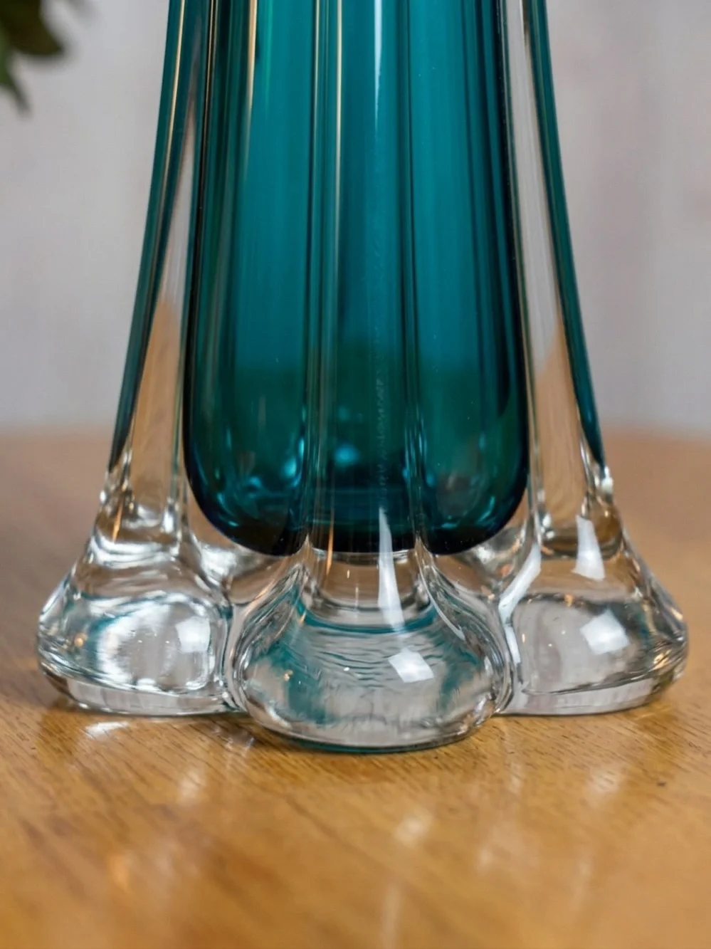Vintage Mid-Century Murano Style Teal Fluted Glass Vase Elegant Home Decor